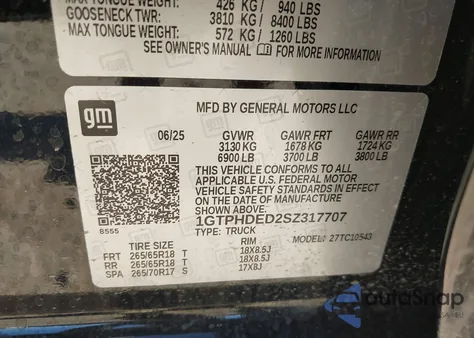 2025 GMC Sierra 1500 z USA, uszkodzony, nr VIN 1GTPHDED2SZ317707